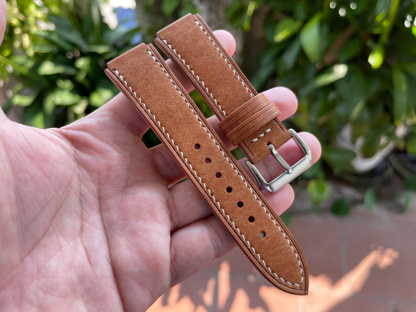 Corner Notched Watch Strap from Cognac Pueblo Leather