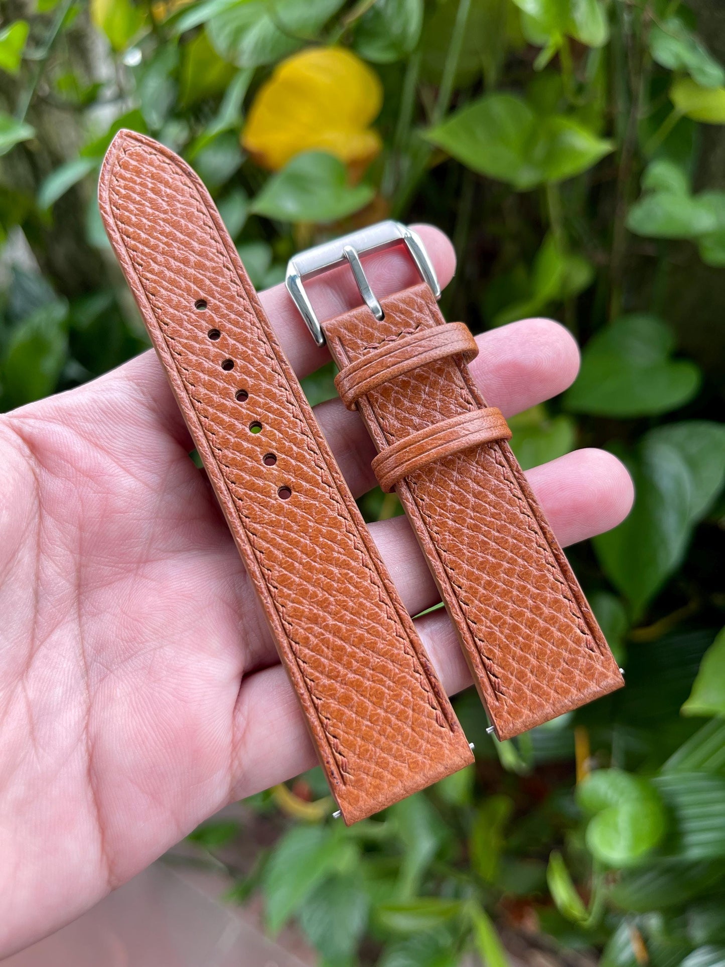 Horween Hatch Grain Leather Watch Strap - Golden Brown with Quick Release