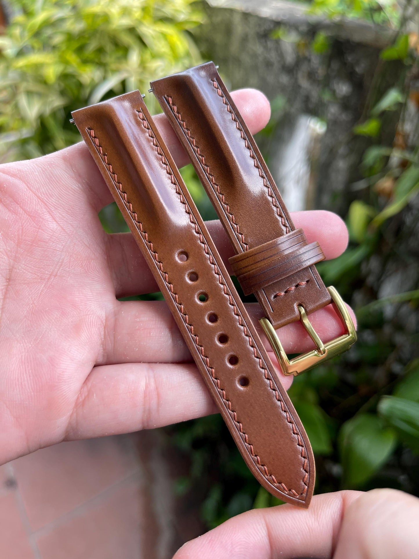 Horween Single Ridge Shell Cordovan Watch Strap, Pre-installed Quick Release Spring Bars