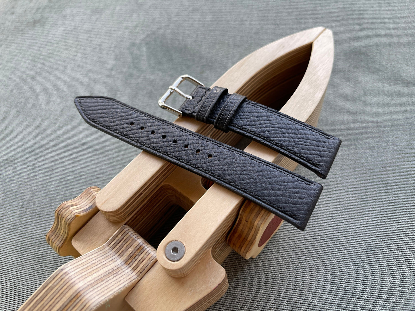 Black Horween Hatch Grain Leather Watch Strap with Quick Release