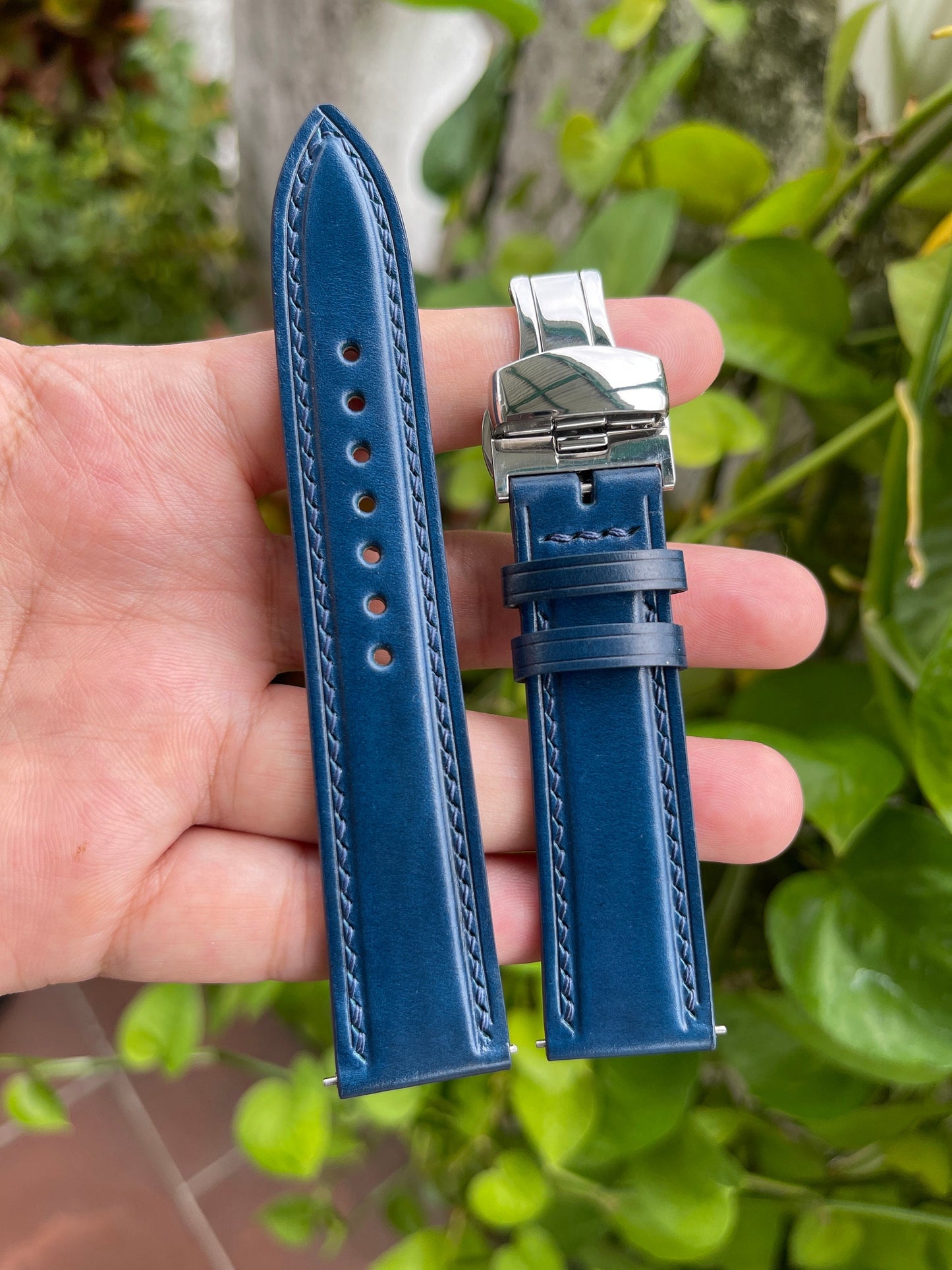 Blue Shell Cordovan Watch Strap with Quick Release Spring Bars