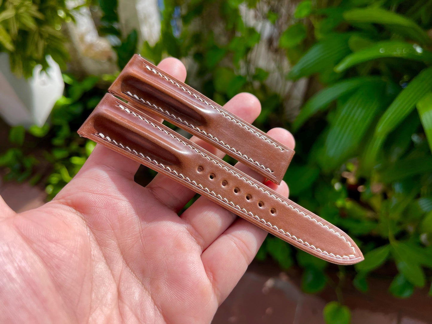 Single Ridge Shell Cordovan Watch Strap for Omega, Pre-installed Quick Release Spring Bars