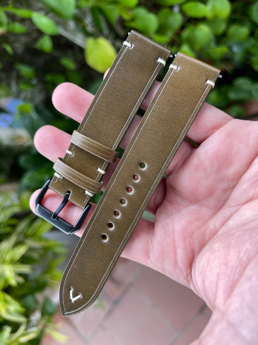 Minimalist Shell Cordovan Watch Strap with Multiple Color Options, Pre-installed Quick Release Spring Bars