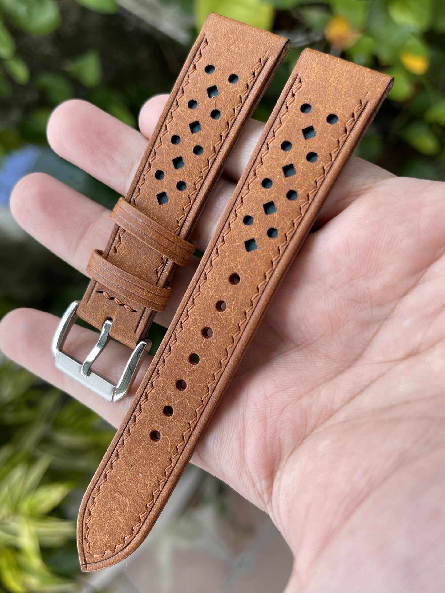 Pueblo Leather Watch Strap in Cognac Color, Pre-installed Quick Release Spring Bars