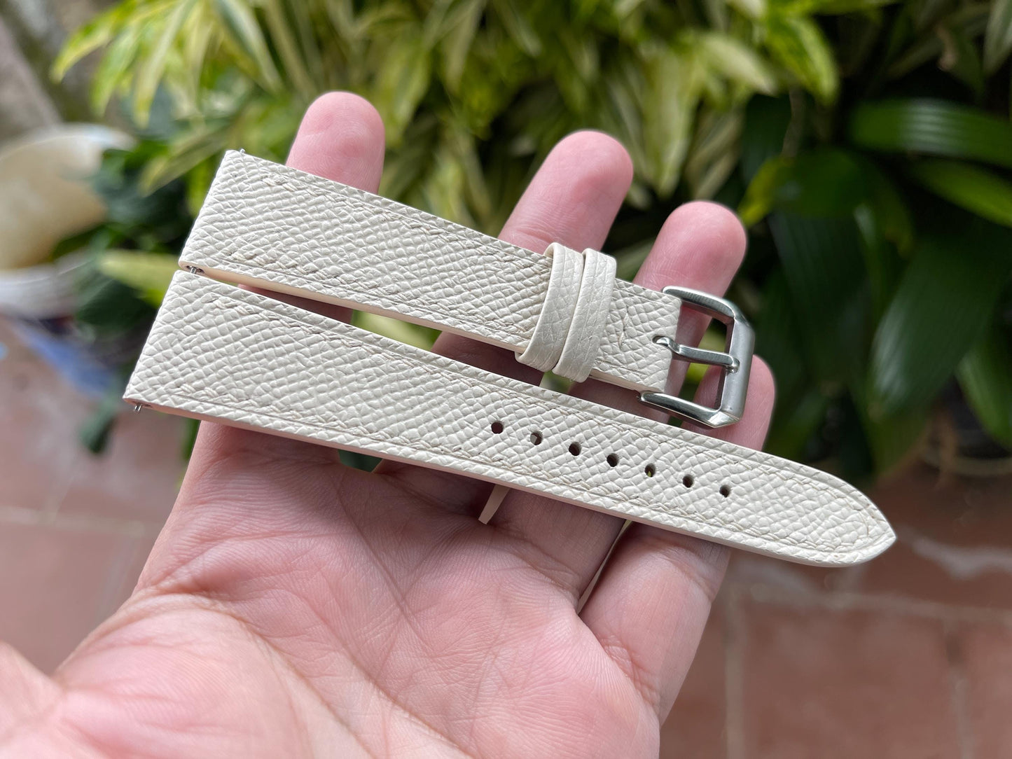 Ivory Epsom Calf Leather Watch Strap With Quick Release Spring Bars