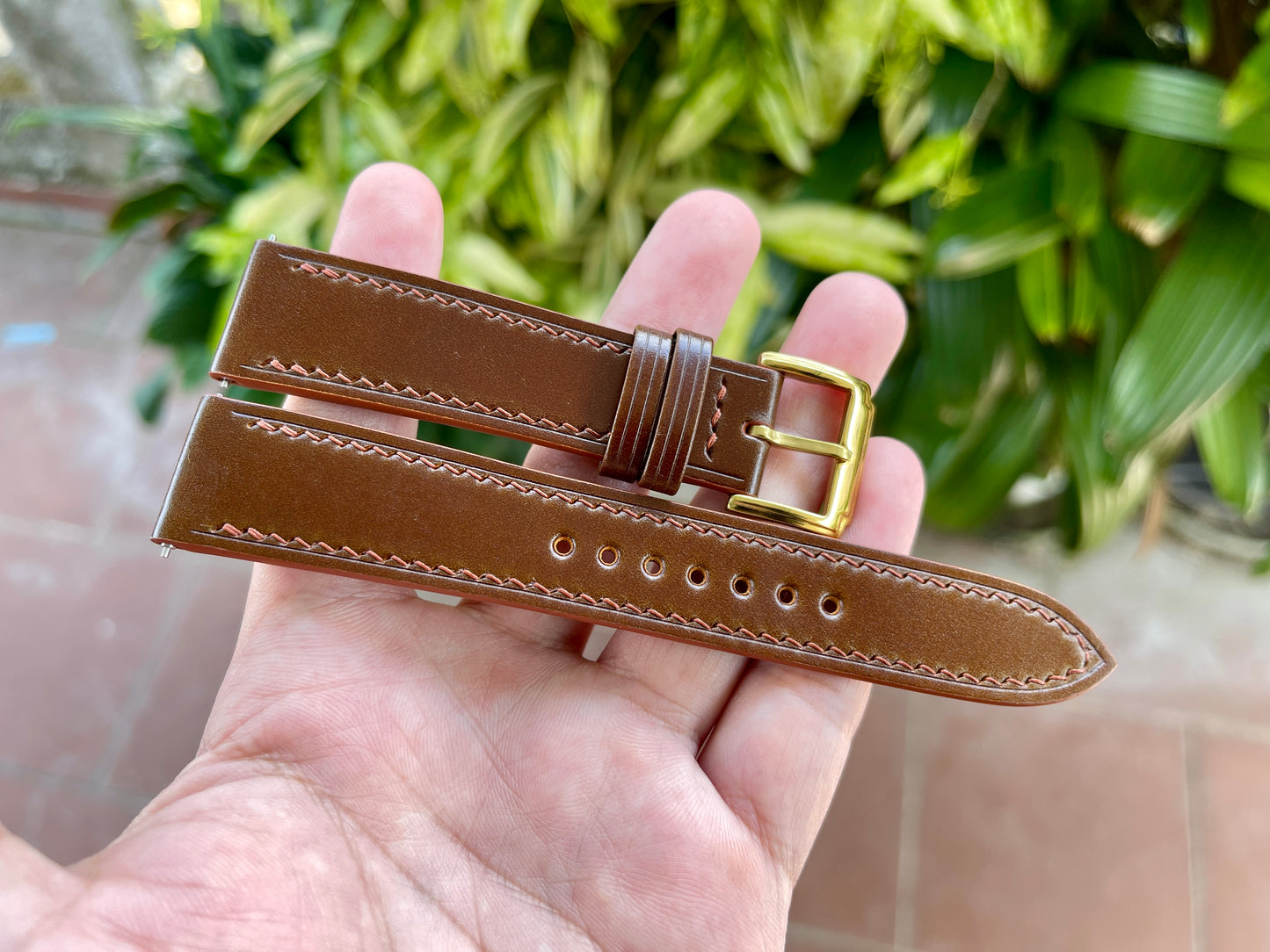 Cognac Shell Cordovan Watch Strap with Quick Release Spring Bars