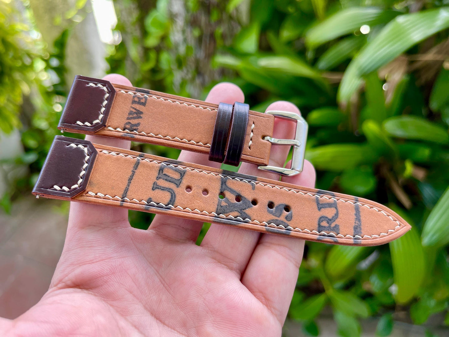 Reverse Horween Shell Cordovan Watch Strap, Pre-installed Quick Release Spring Bars