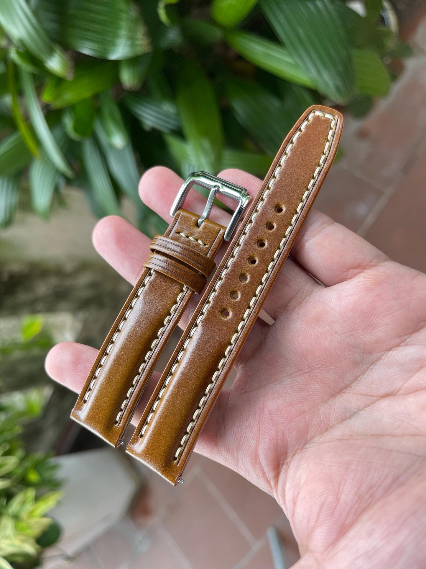 Brown Shell Cordovan Watch Strap with Quick Release Spring Bars