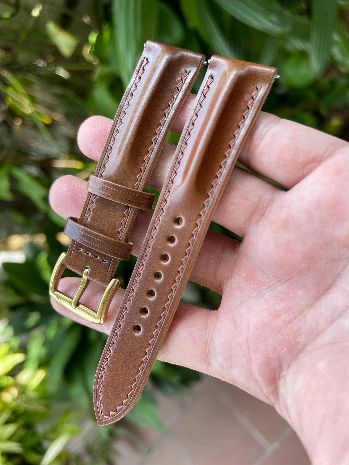 Horween Single Ridge Shell Cordovan Watch Strap, Pre-installed Quick Release Spring Bars
