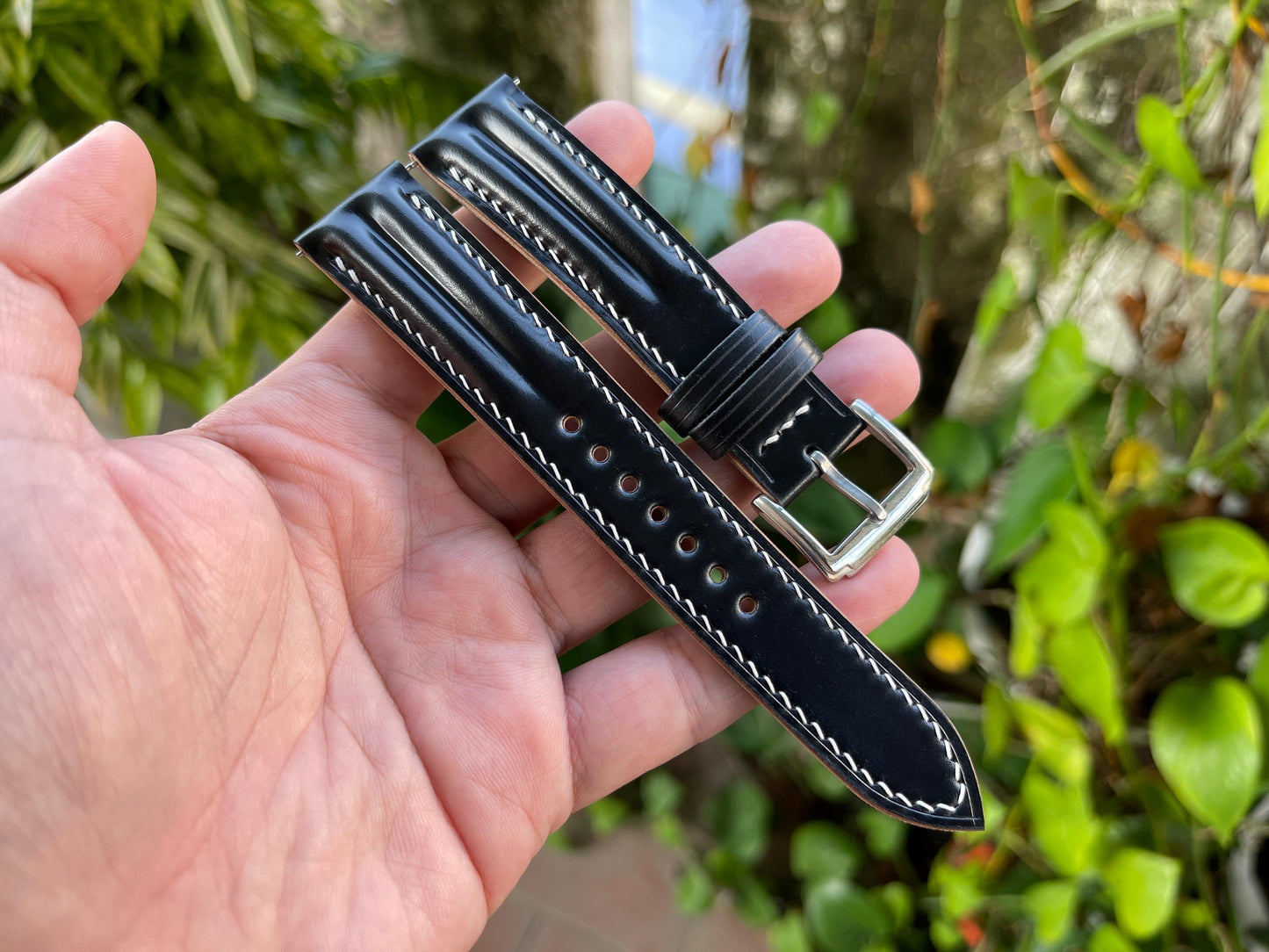 Horween Double Ridge Shell Cordovan Watch Strap, Pre-installed Quick Release Spring Bars