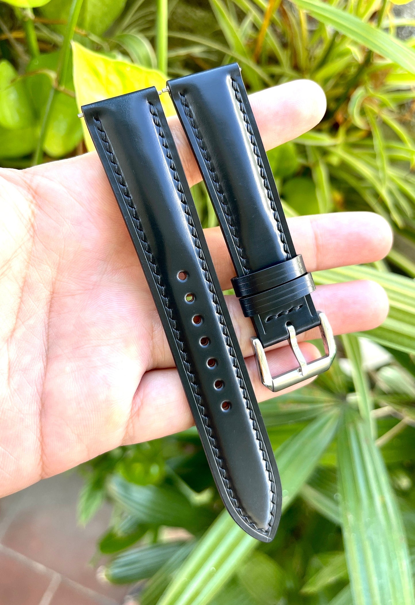 Black Horween Shell Cordovan Leather Watch Strap: Quick Release
