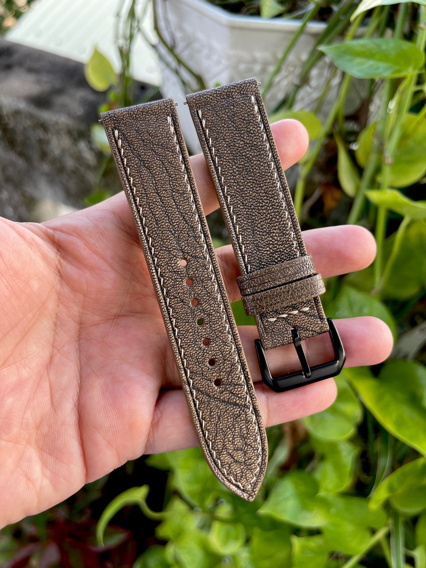 Alran Goat Leather Watch Strap: Fossil Color, Quick Release