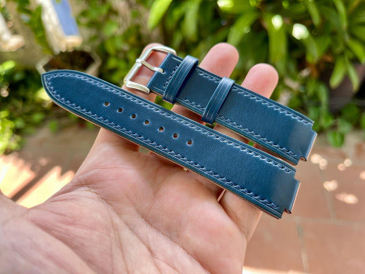 Corner Notched, Centre Notched Shell Cordovan Watch Strap With Multiple Color Options