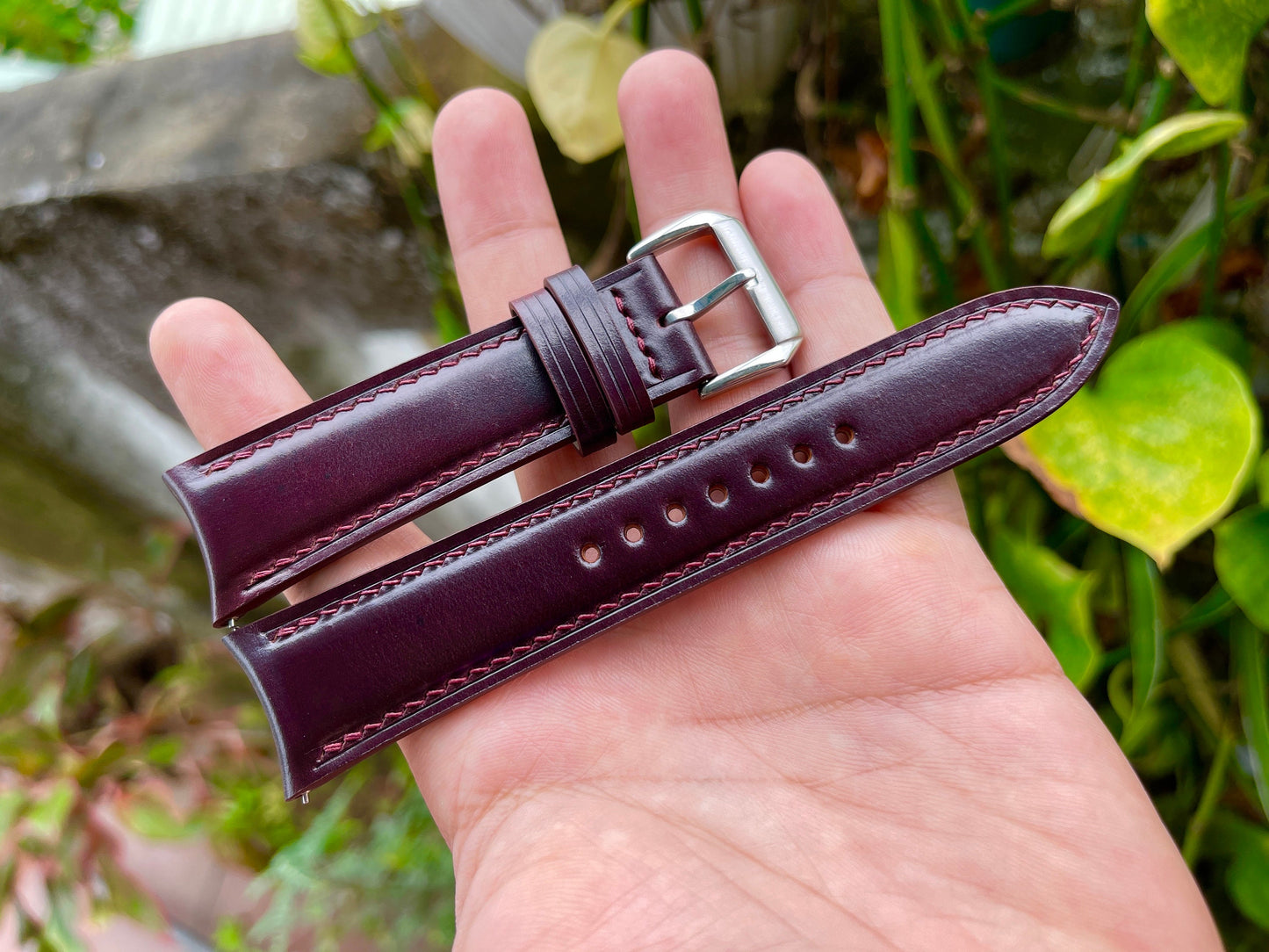 Curved End Shell Cordovan Watch Strap: Custom Sizes, Quick Release
