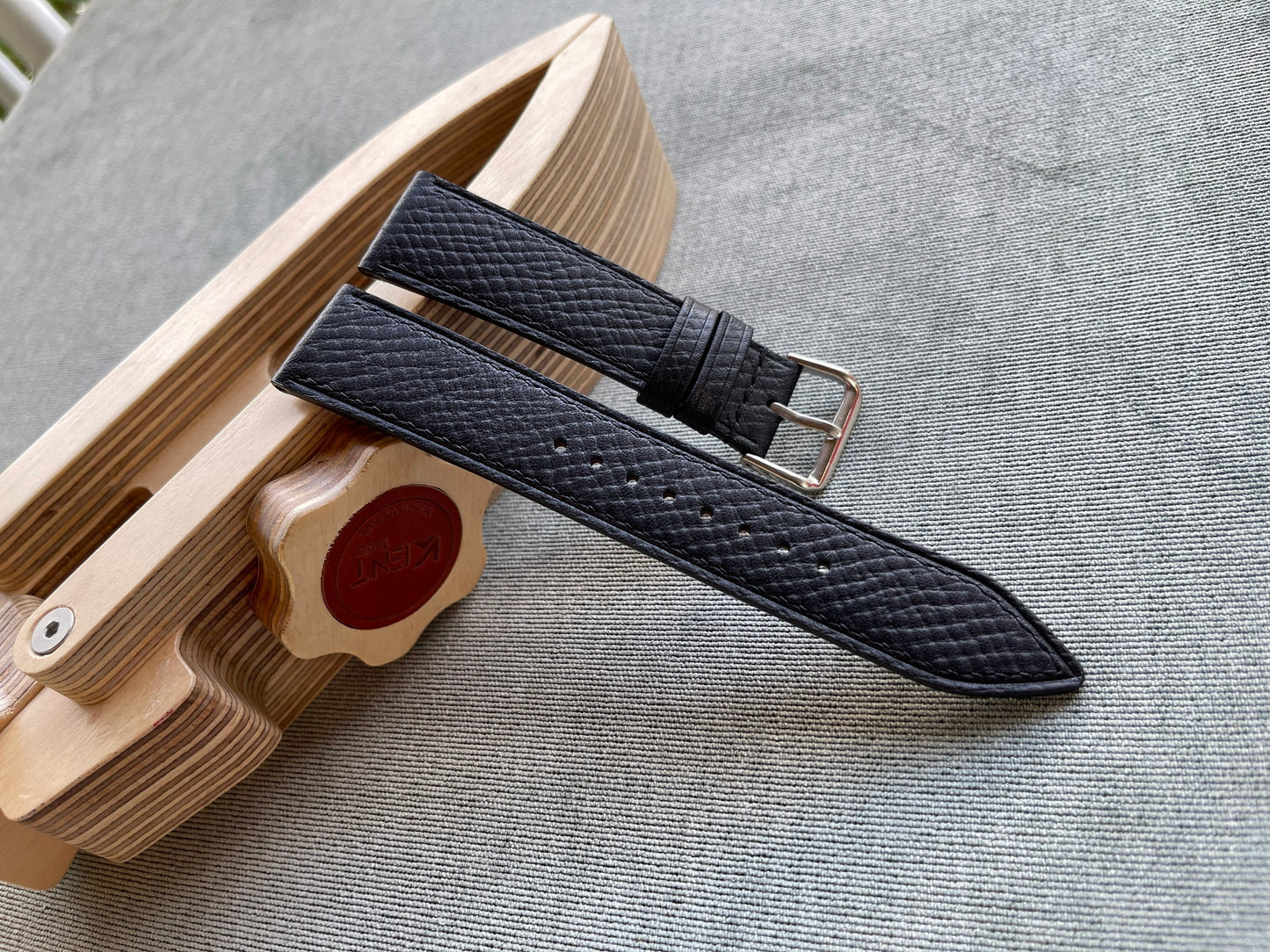 Black Horween Hatch Grain Leather Watch Strap with Quick Release