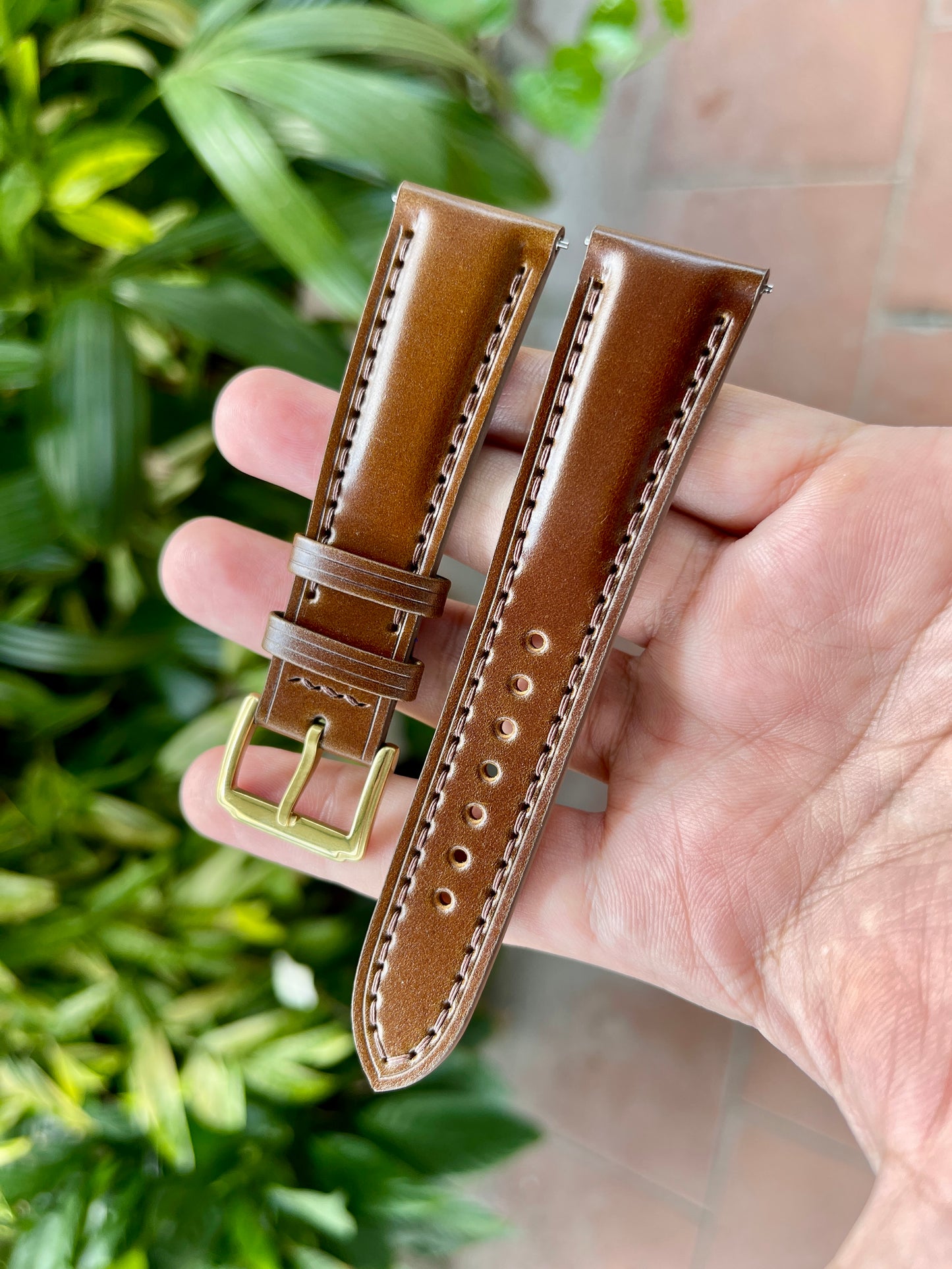 Cognac Shell Cordovan Watch Strap with Quick Release Spring Bars