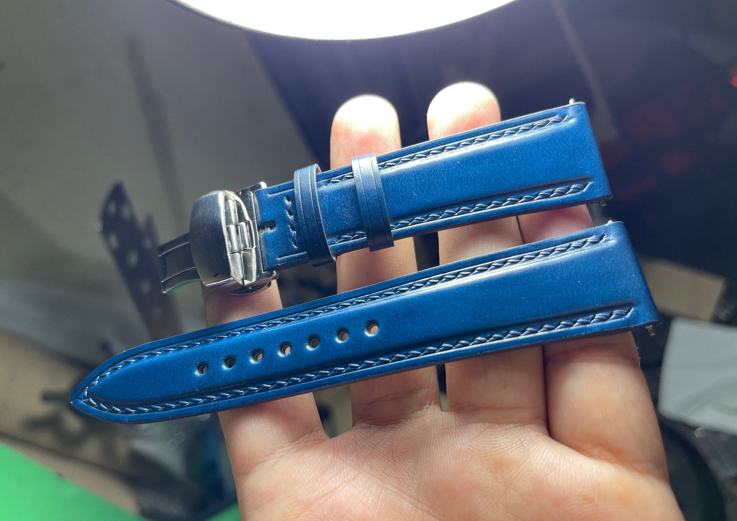 Blue Shell Cordovan Watch Strap with Quick Release Spring Bars