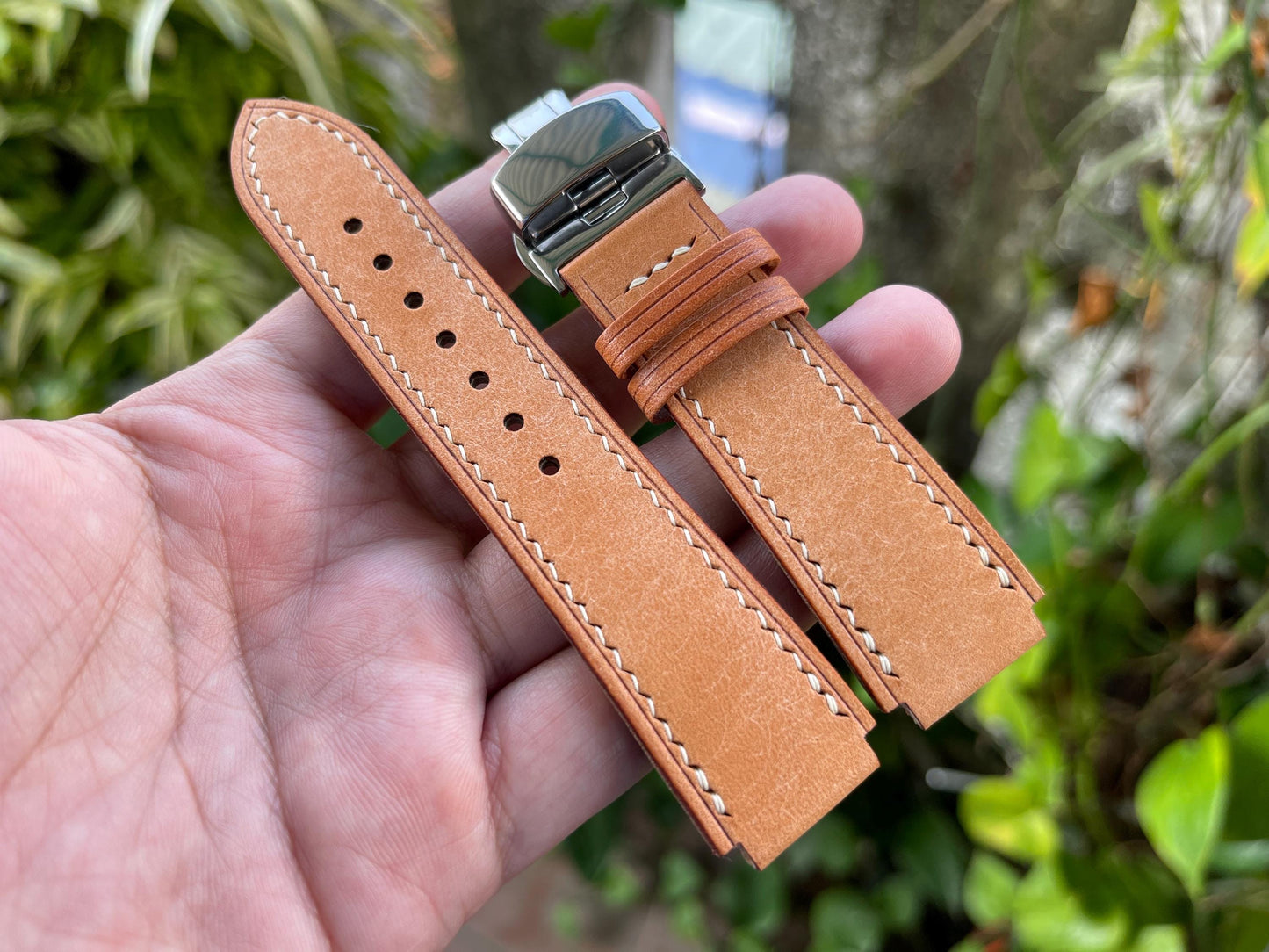 Corner Notched Watch Strap From Natural Pueblo Leather