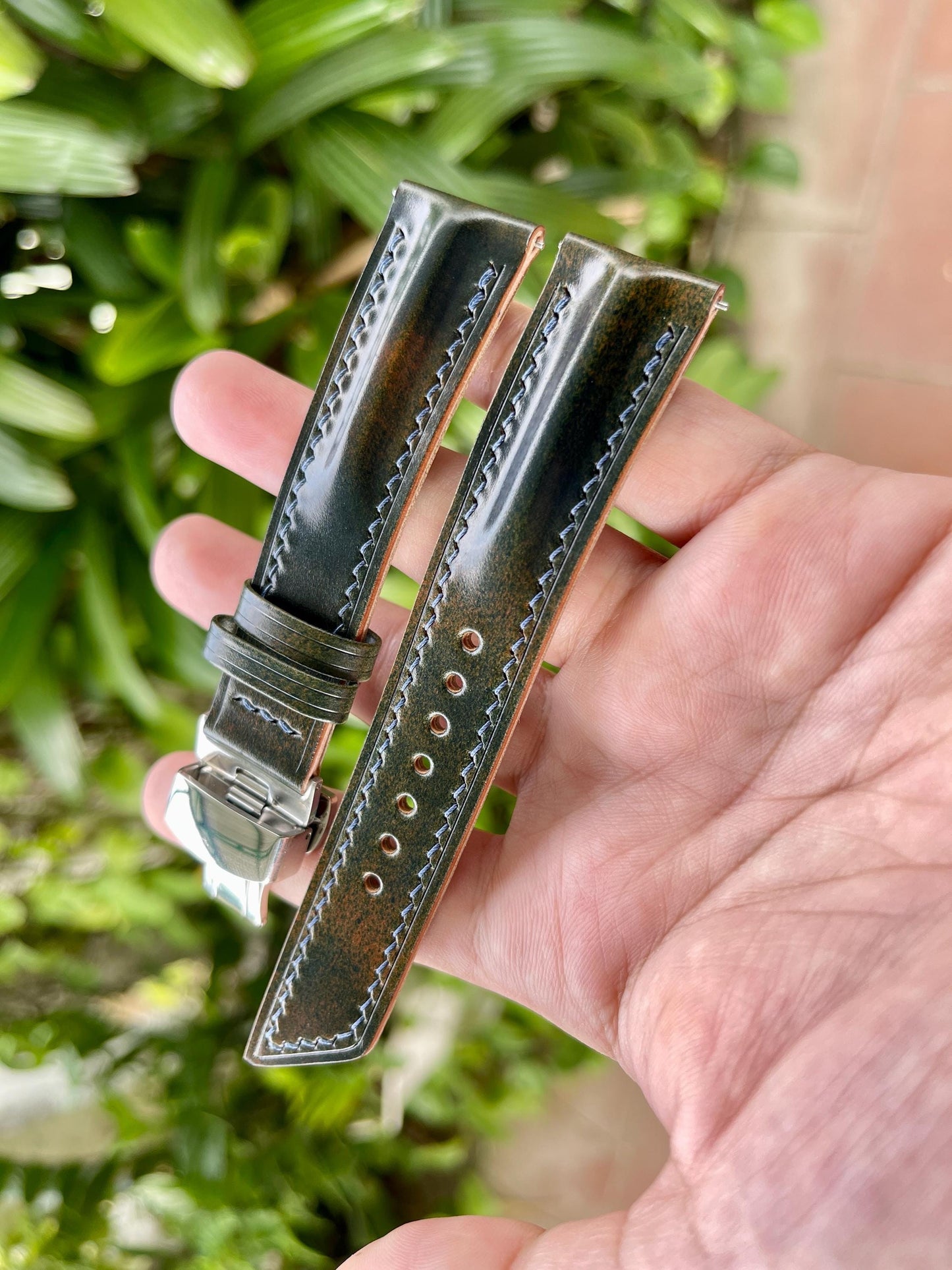 Horween Single Ridge Shell Cordovan Watch Strap, Pre-installed Quick Release Spring Bars