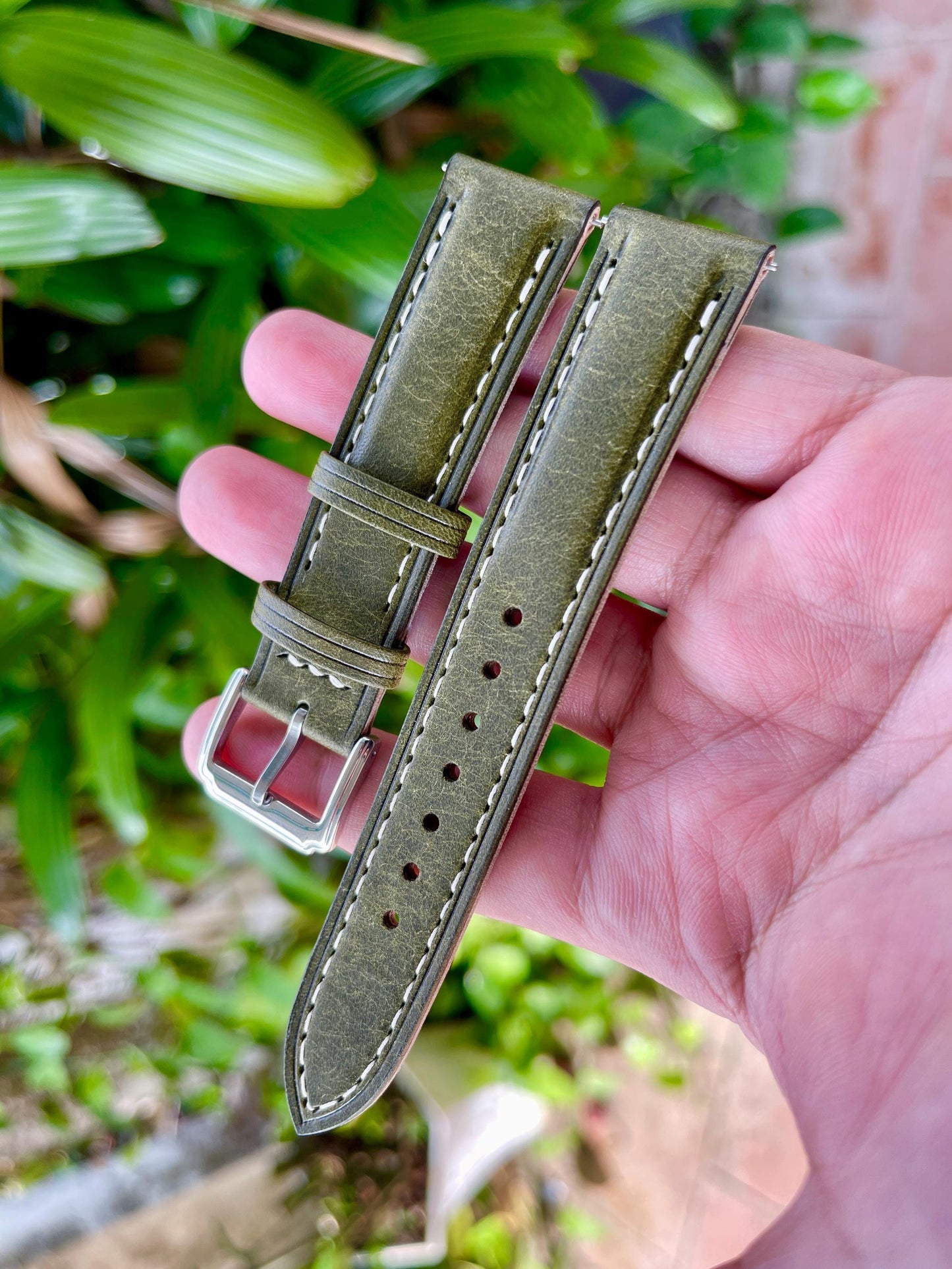 Pueblo Leather Watch Strap In Olivia Color, Quick Release Spring Bars