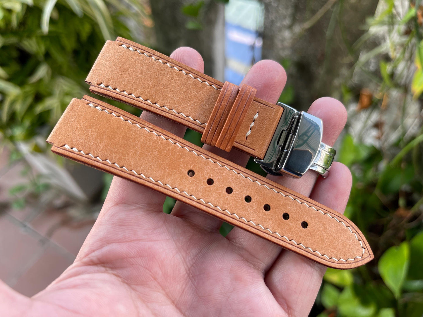 Corner Notched Watch Strap From Natural Pueblo Leather