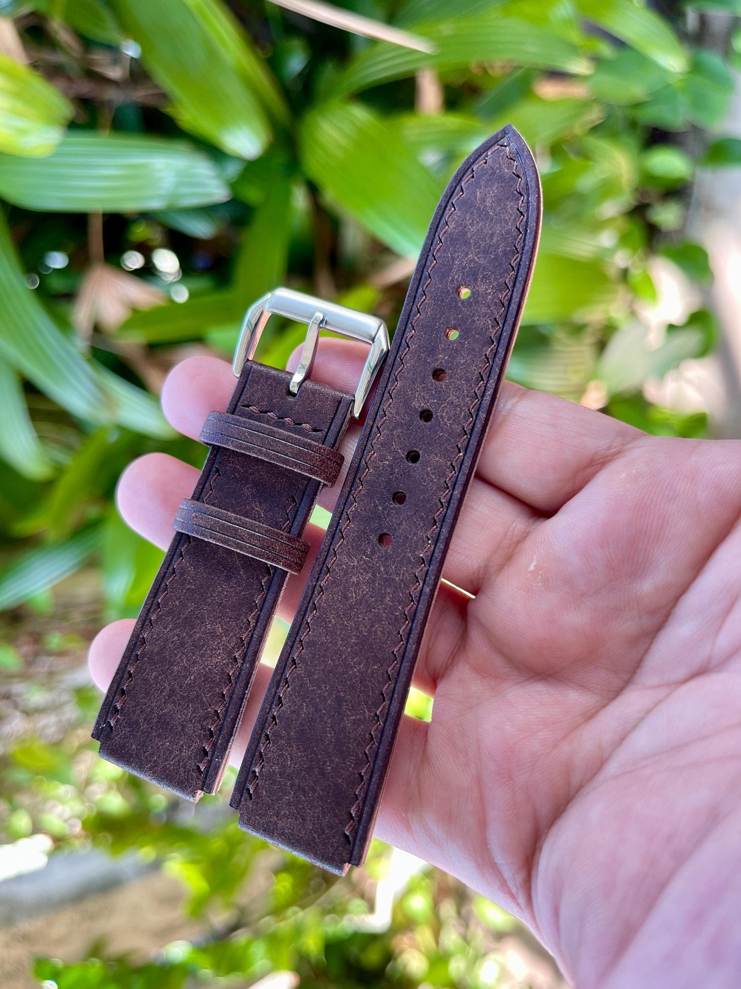 Corner Notched Watch Strap From Dark Brown Pueblo Leather