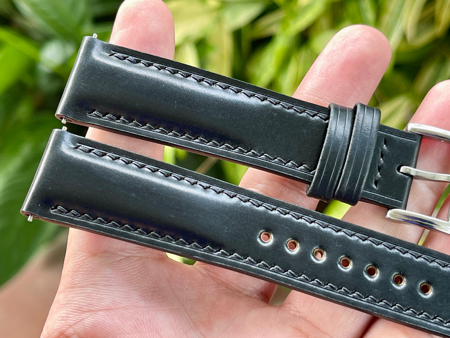 Black Horween Shell Cordovan Leather Watch Strap: Quick Release