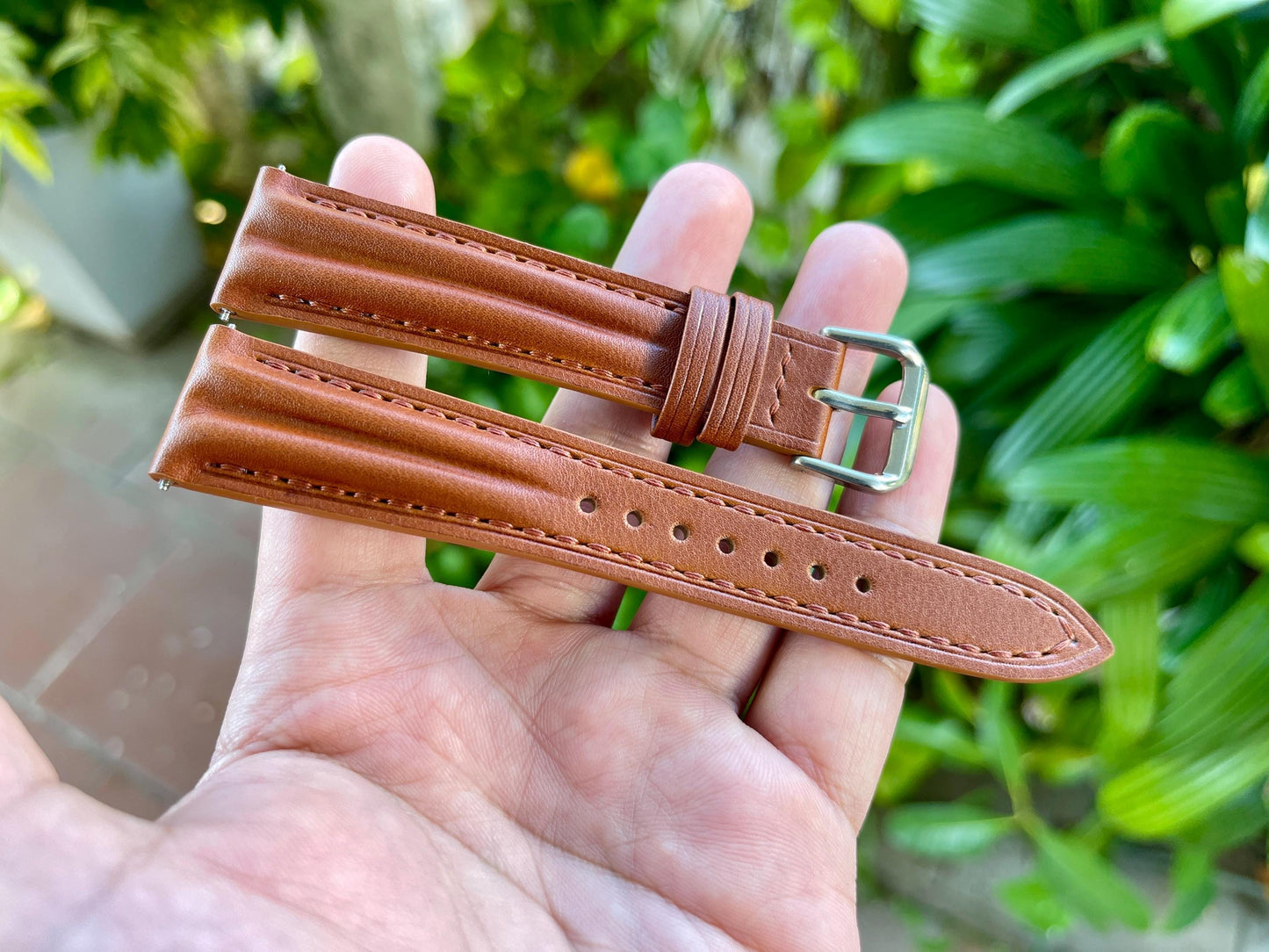 Novonappa Calf Leather Watch Strap, Double Ridge Style