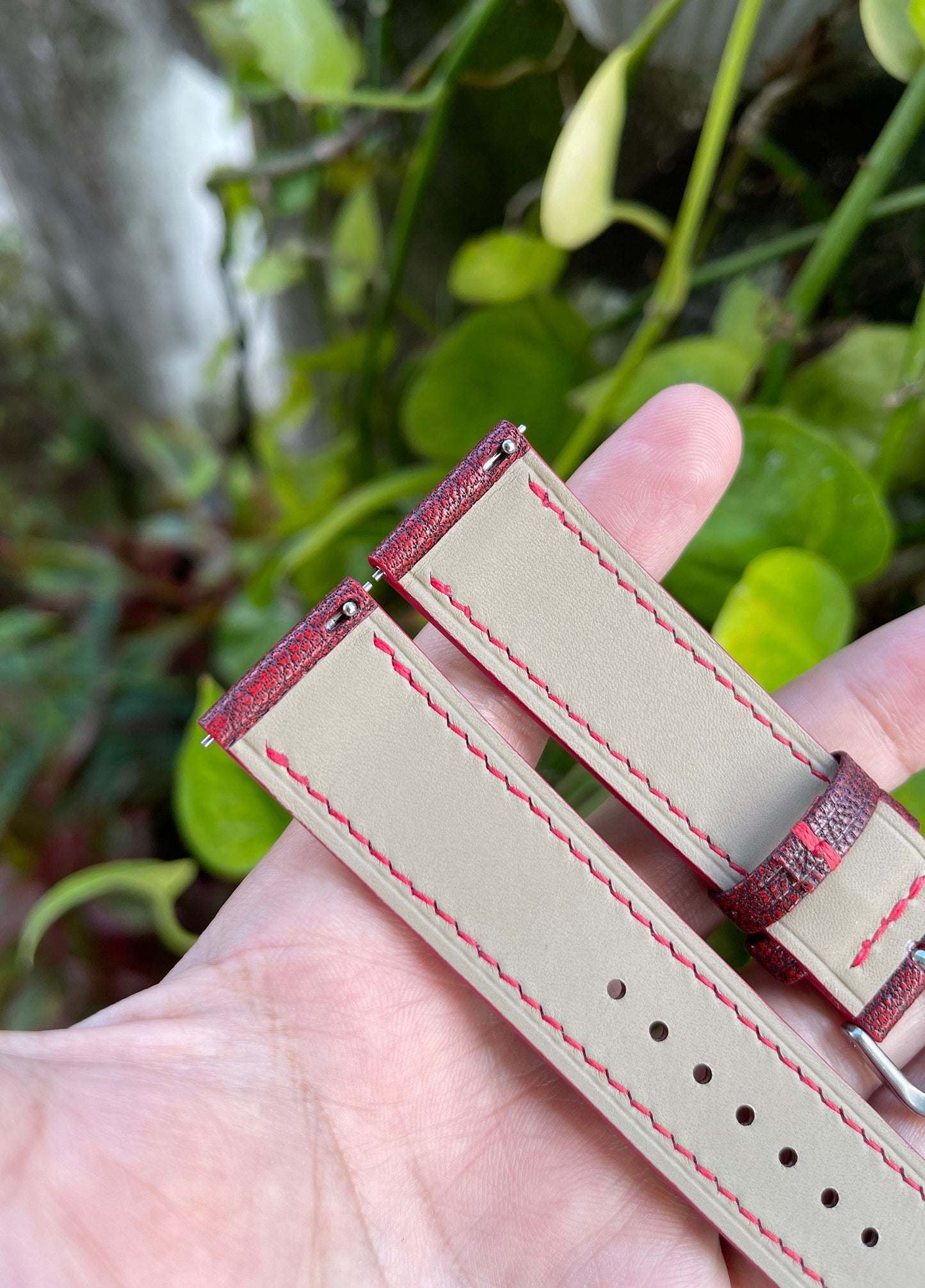 Red Wine Alran Goat Leather Watch Strap With Quick Release Spring Bars