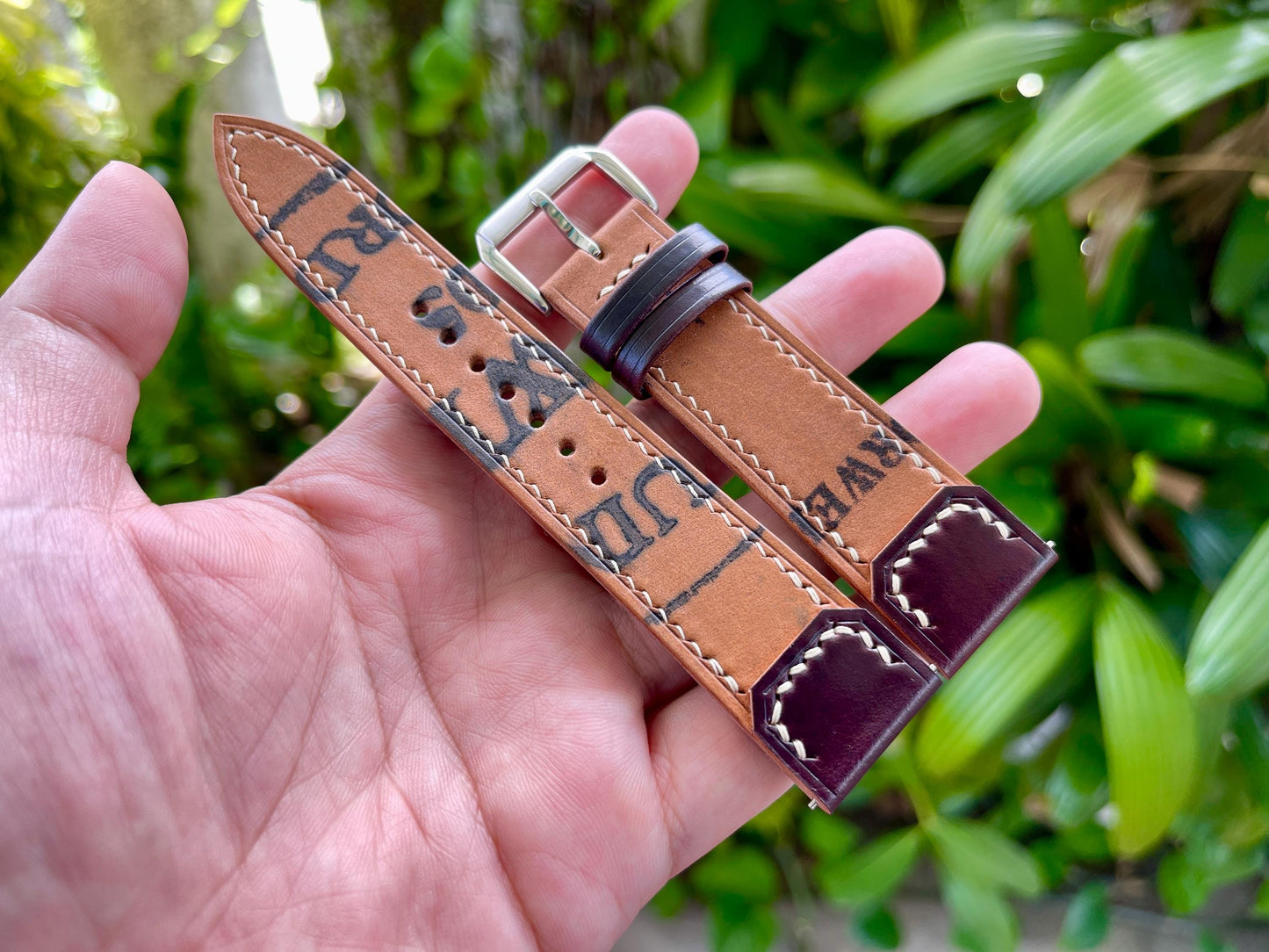 Reverse Horween Shell Cordovan Watch Strap, Pre-installed Quick Release Spring Bars