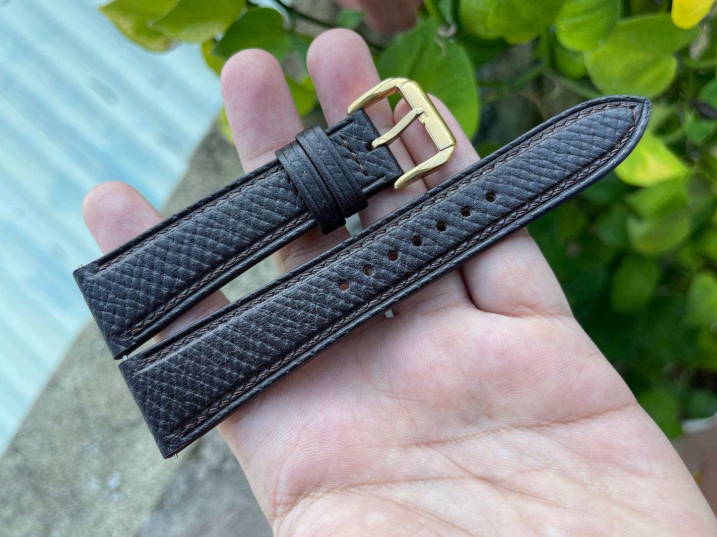 Horween Hatch Grain Leather Watch Strap - Bull Rush Color, Quick Release