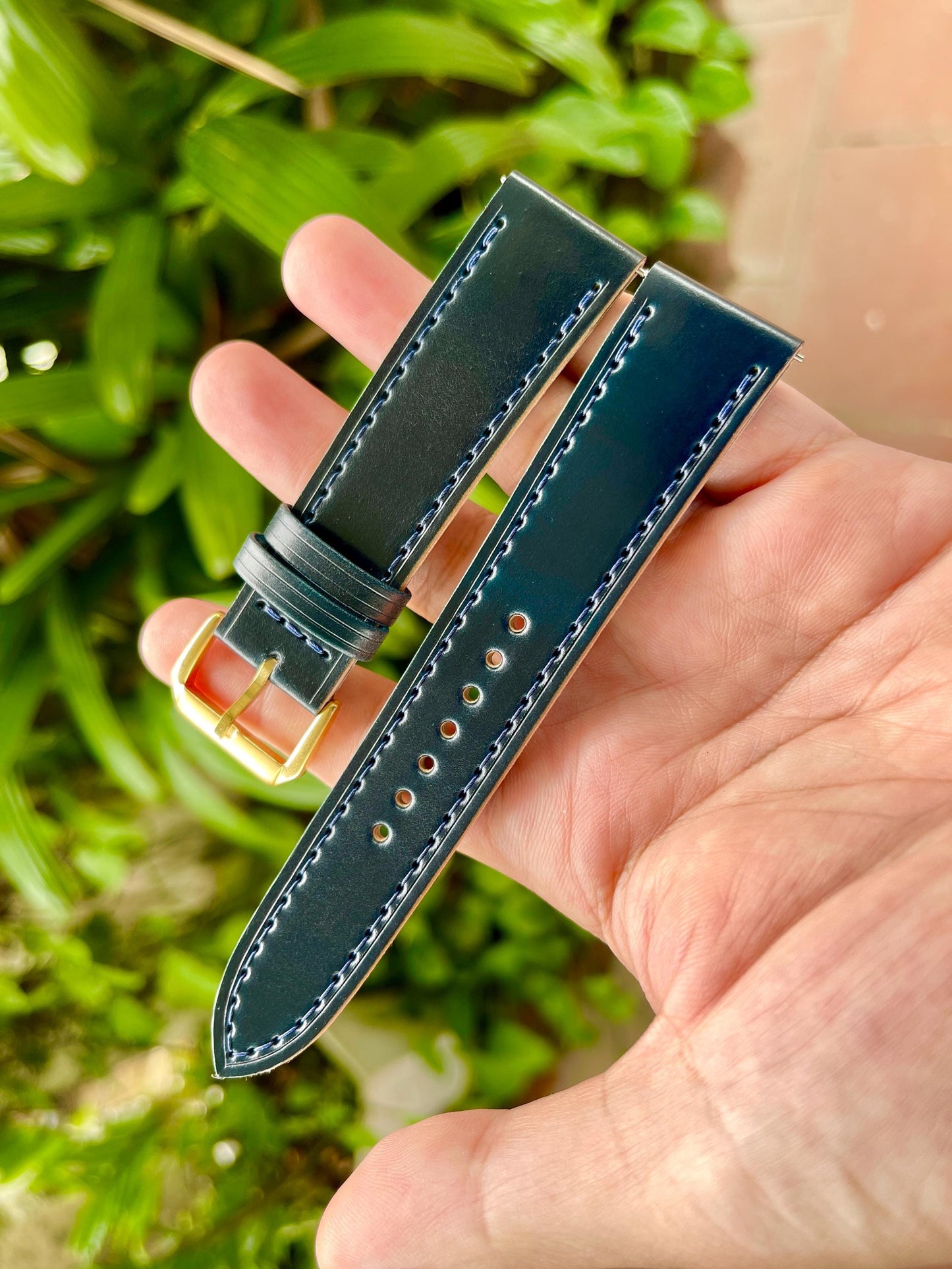 Navy Horween Shell Cordovan Leather Watch Strap - Quick Release