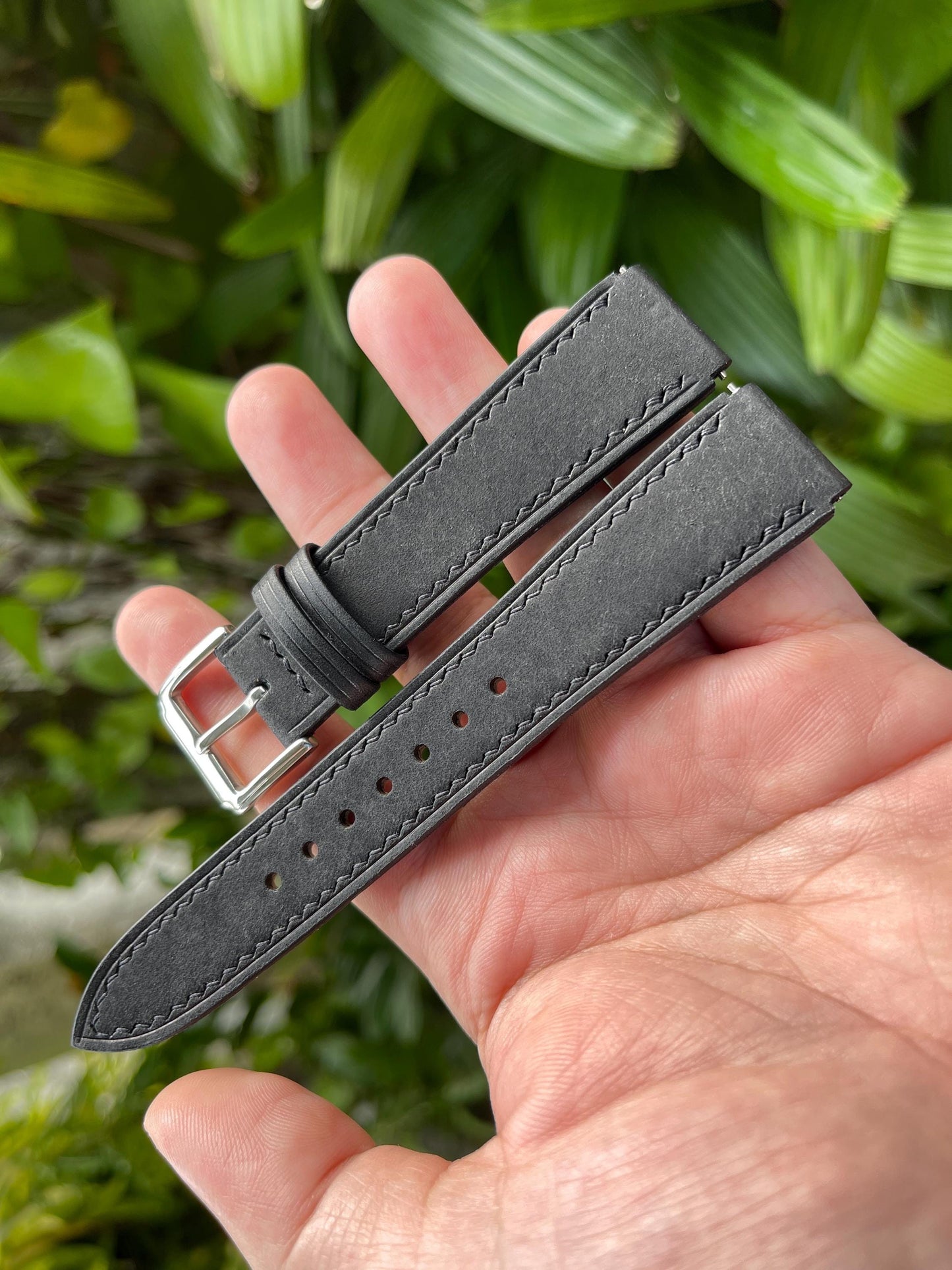 Corner Notched Watch Strap From Black Pueblo Leather