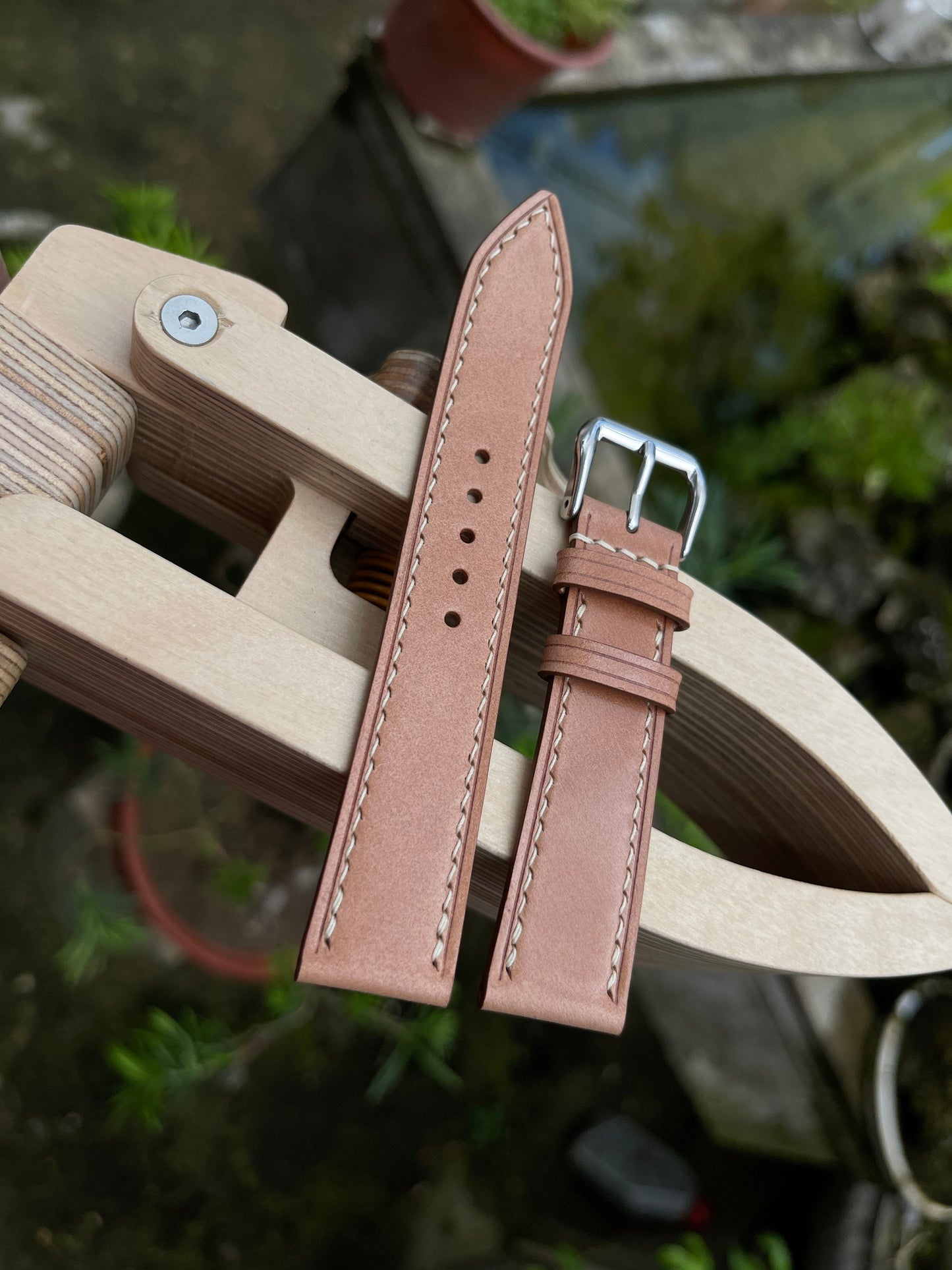 Shell Cordovan Watch Strap In Natural Color With Quick Release Spring Bars