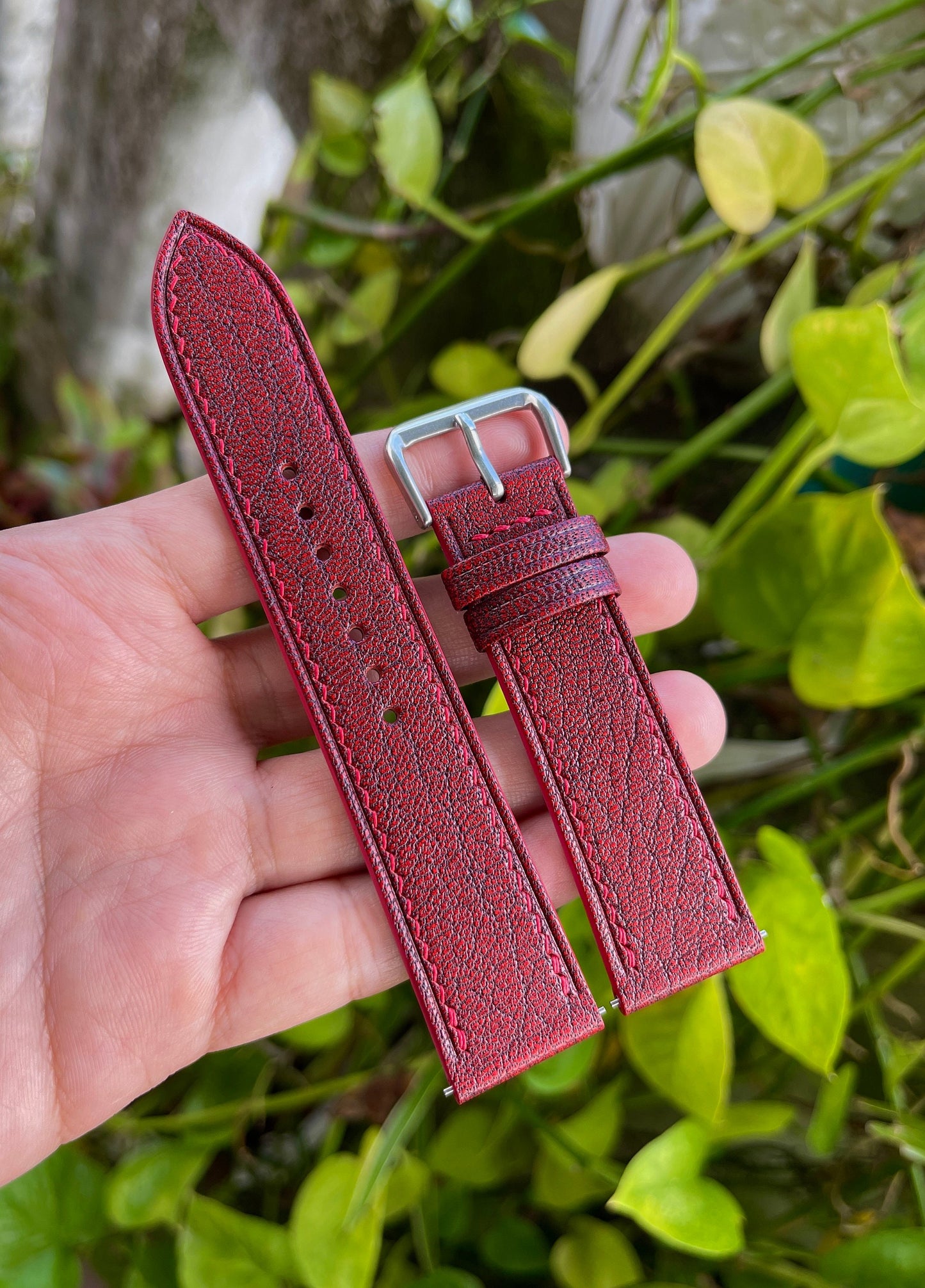 Red Wine Alran Goat Leather Watch Strap With Quick Release Spring Bars