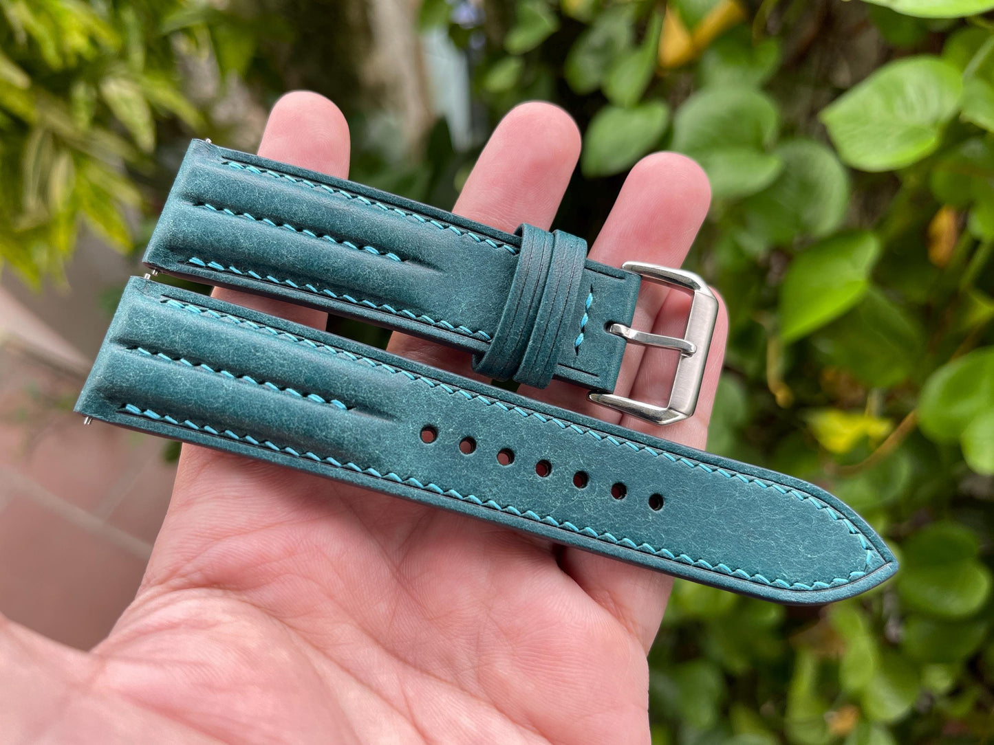Double Ridge Pueblo Leather Watch Strap: Ortensia Color, Quick Release