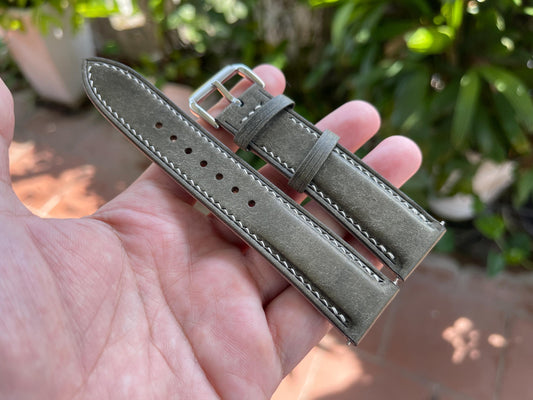 Pueblo Leather Watch Strap in Grigio(grey) Color, Pre-installed Quick Release Spring Bars