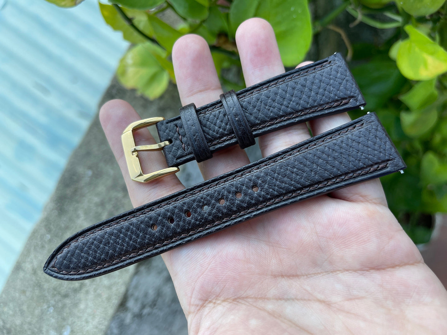 Horween Hatch Grain Leather Watch Strap - Bull Rush Color, Quick Release