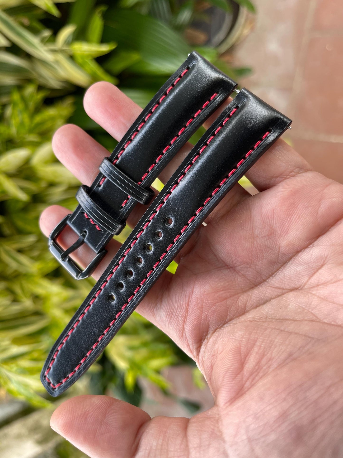 Black Shell Cordovan Watch Strap with Quick Release Spring Bars