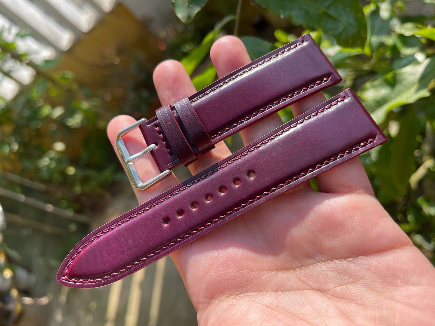 Ultra Violet Horween Shell Cordovan Leather Watch Strap with Quick Release