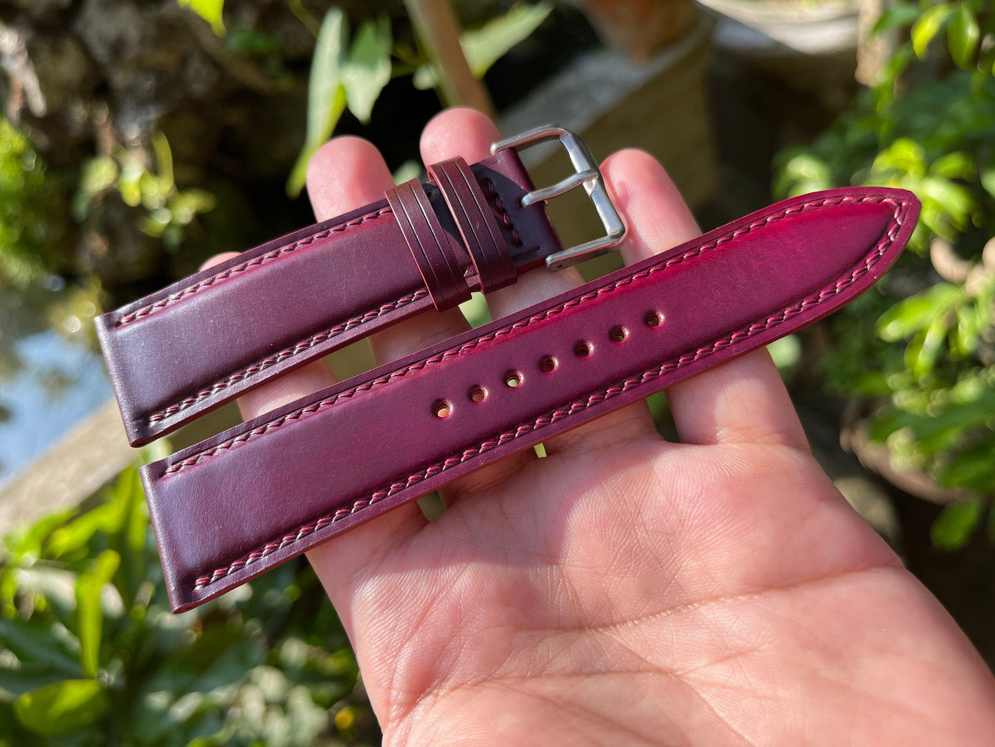 Ultra Violet Horween Shell Cordovan Leather Watch Strap with Quick Release