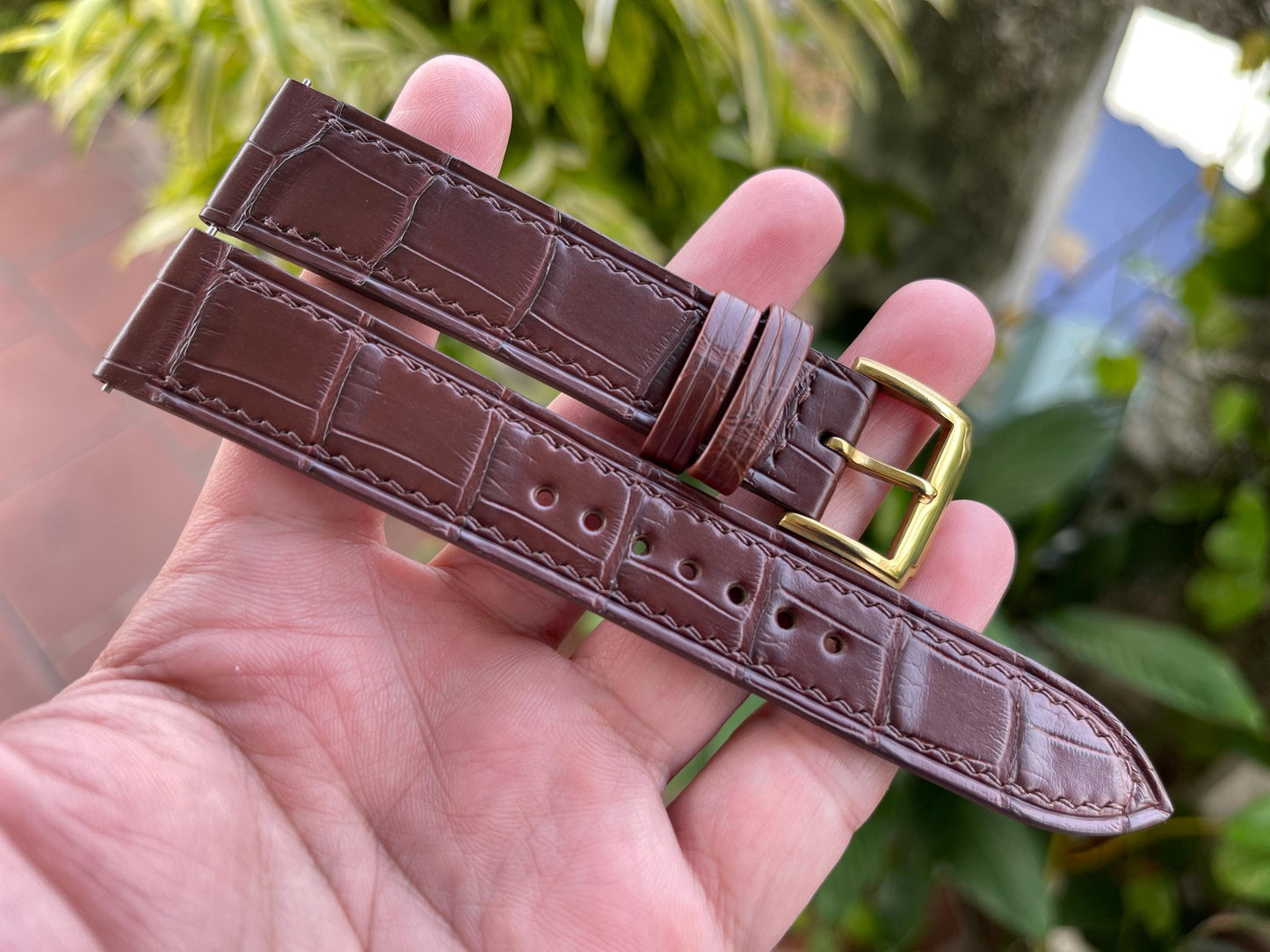 Brown Alligator Leather Watch Strap With Quick Release Spring Bars