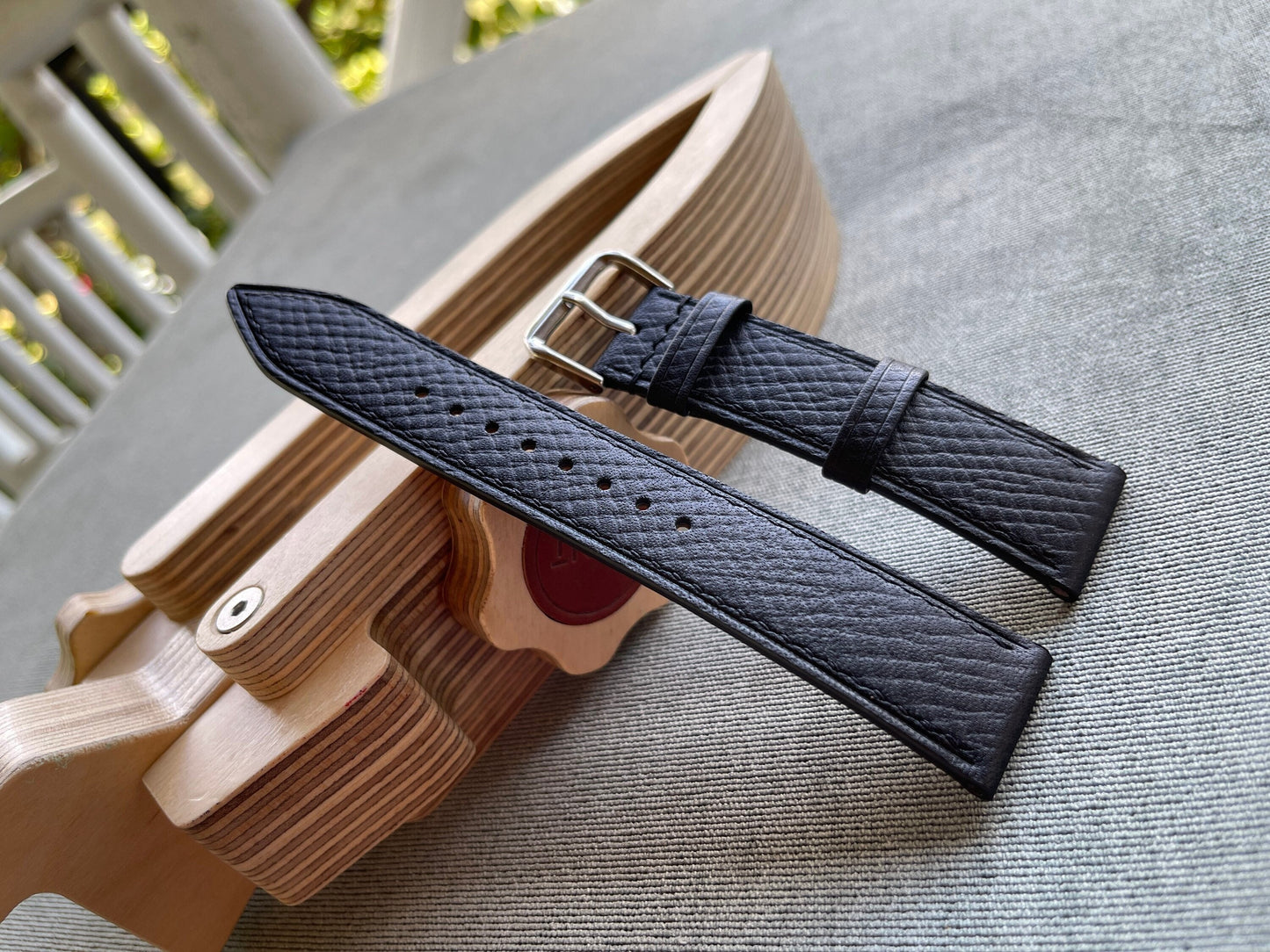 Black Horween Hatch Grain Leather Watch Strap with Quick Release