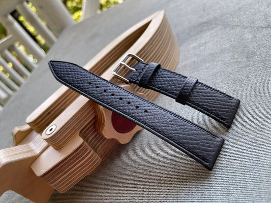 Black Horween Hatch Grain Leather Watch Strap with Quick Release