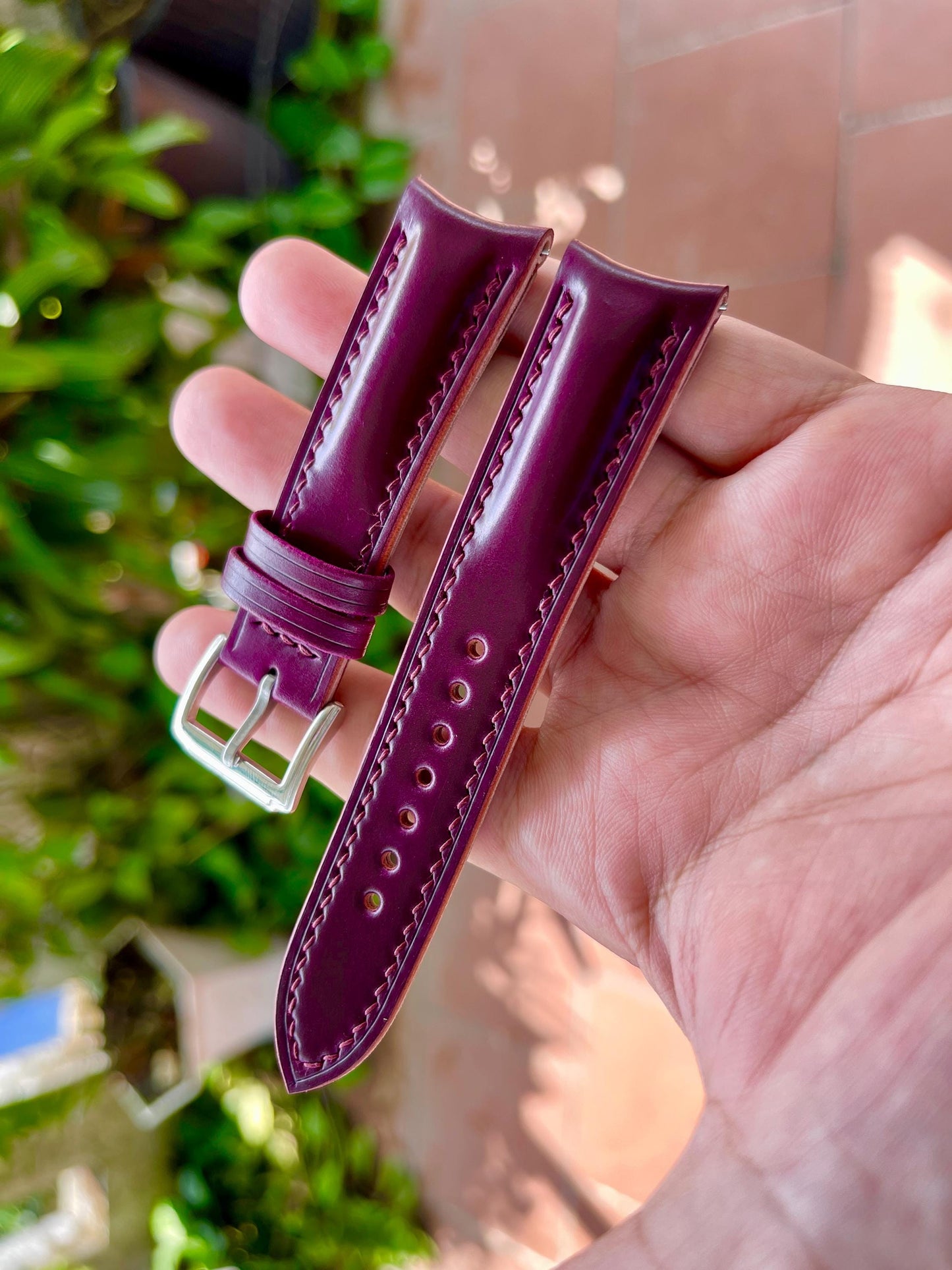 Curved End Shell Cordovan Watch Strap: Custom Sizes, Quick Release