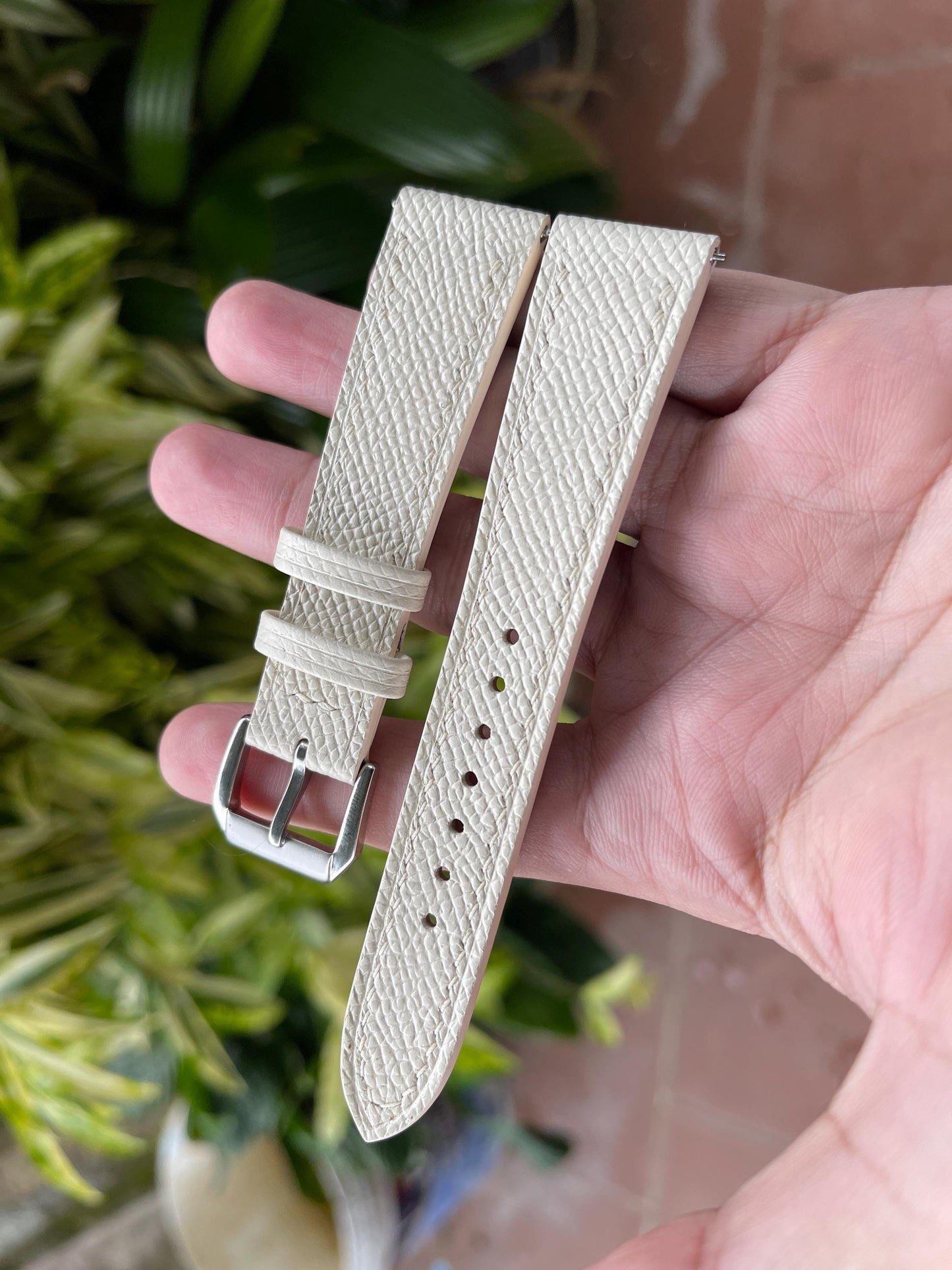Ivory Epsom Calf Leather Watch Strap With Quick Release Spring Bars