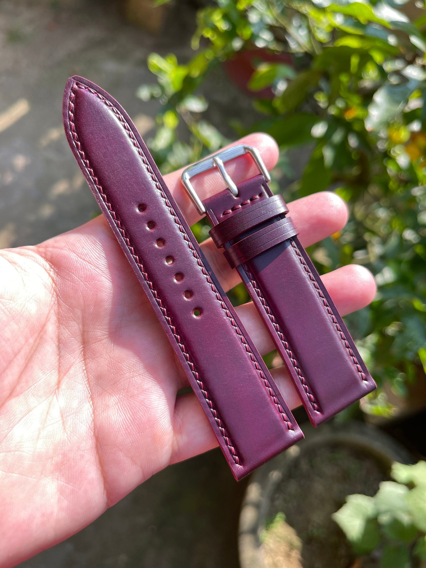Ultra Violet Horween Shell Cordovan Leather Watch Strap with Quick Release