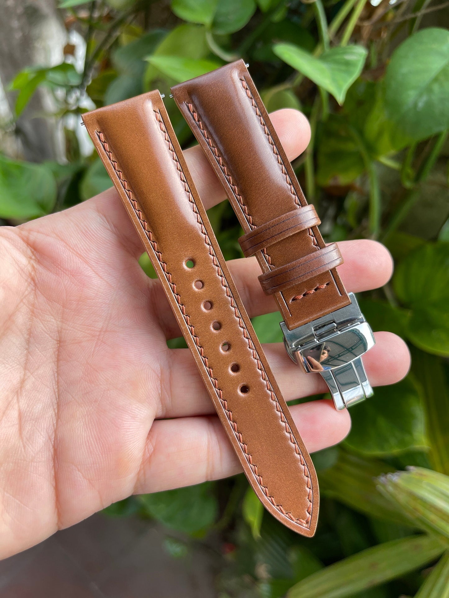 Bourbon Horween Shell Cordovan Watch Strap with Quick Release Spring Bars