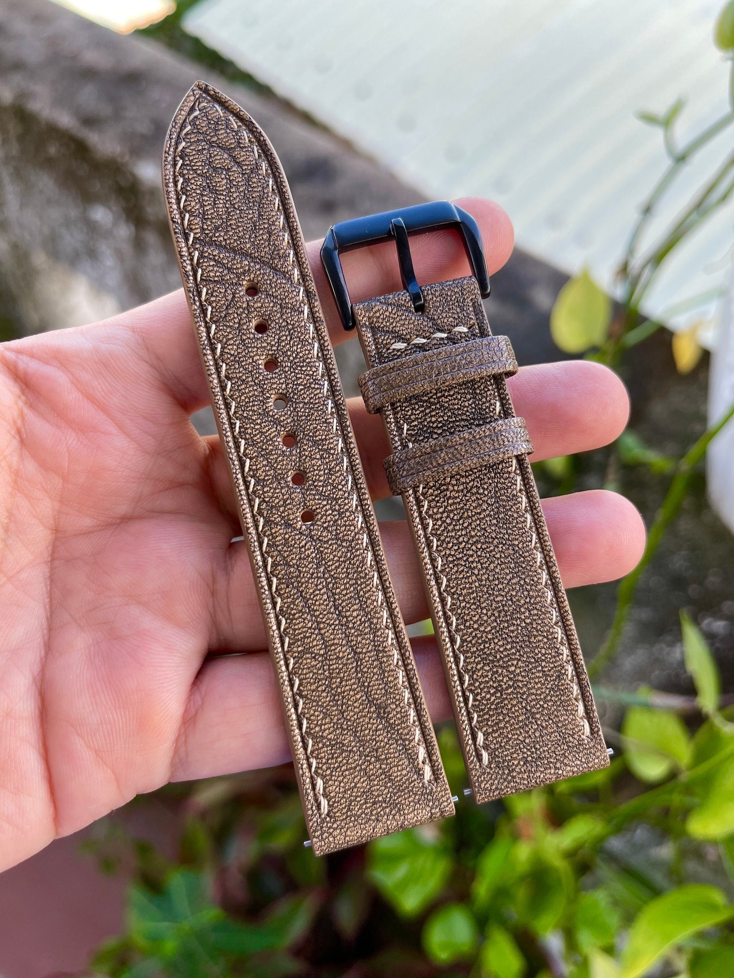 Alran Goat Leather Watch Strap: Fossil Color, Quick Release