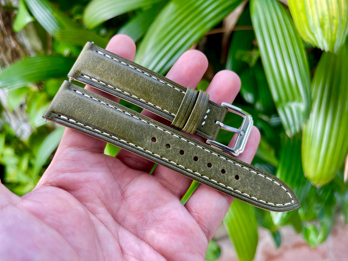 Pueblo Leather Watch Strap In Olivia Color, Quick Release Spring Bars